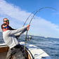 Two anglers on the bow, Pelagic Sniper spinning rod loaded up