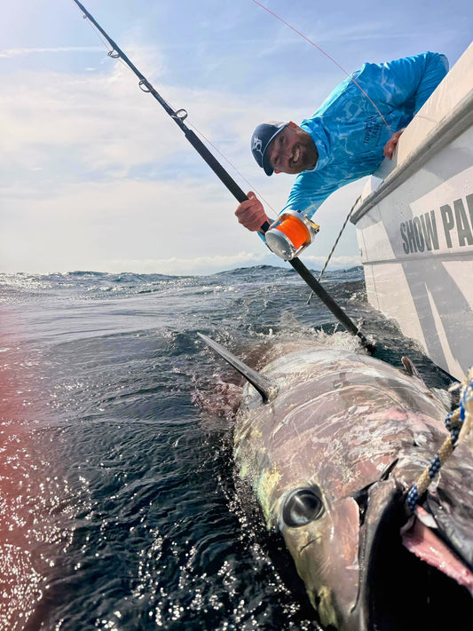 Bluefin tuna boatside on a Vert Giant jigging rod